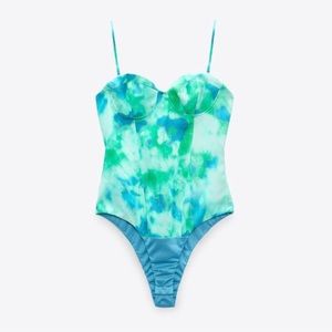 NWT Zara Satin Effect Bustier Bodysuit In Light Blue
